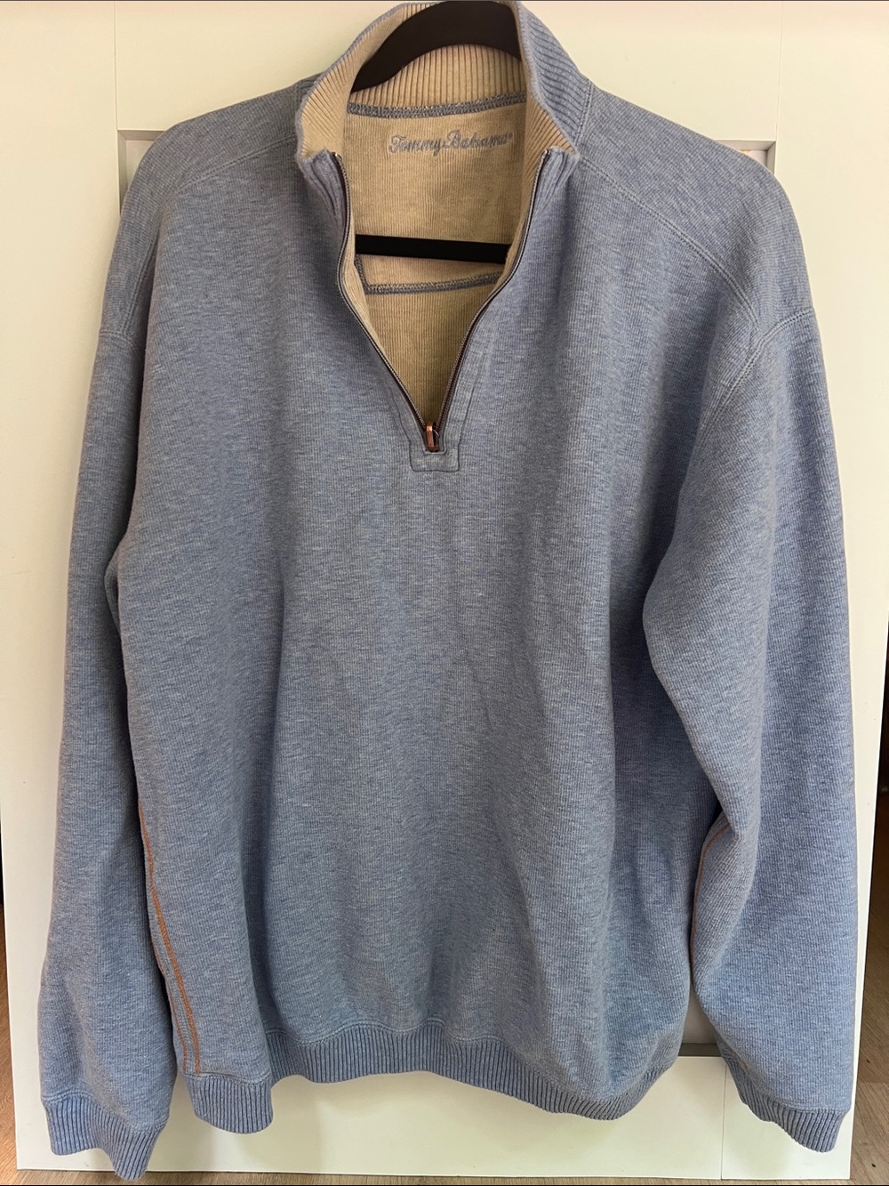 Tommy Bahama Men's XL Light Blue/Beige Half-Zip Reversible Sweater